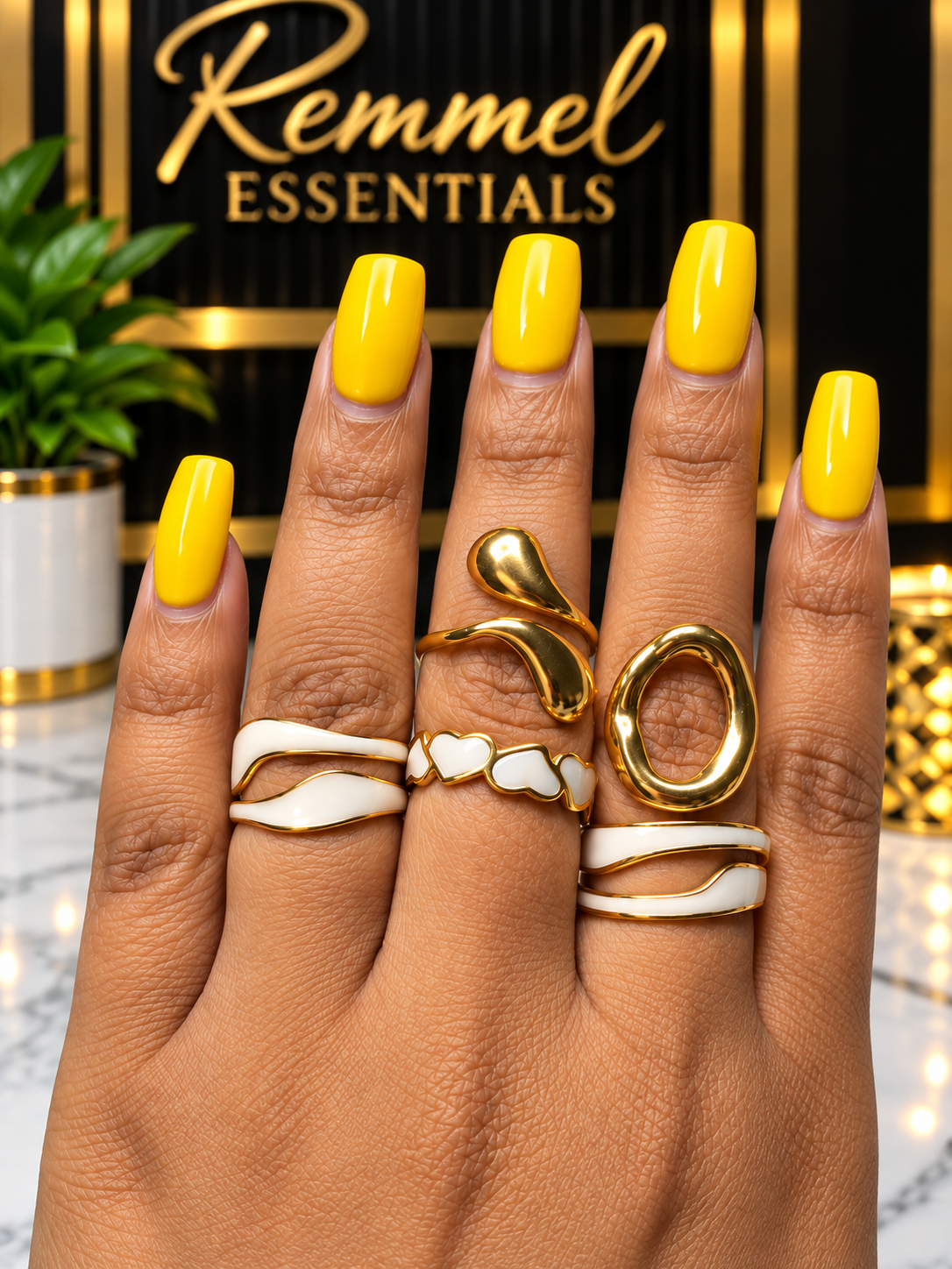 5 Pieces Golden ivory Ring Set